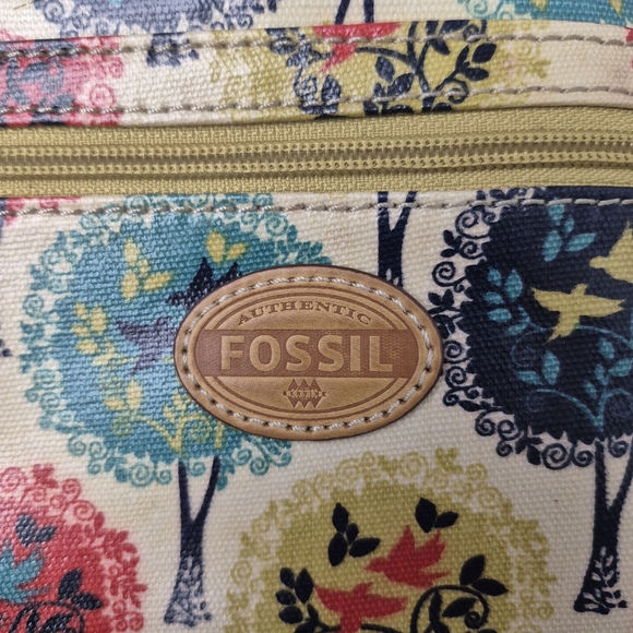 Fossil Key-Per Vintage Crossbody Bag Coated Canvas Tree Bird Nature Print Y2K - Picture 4 of 13